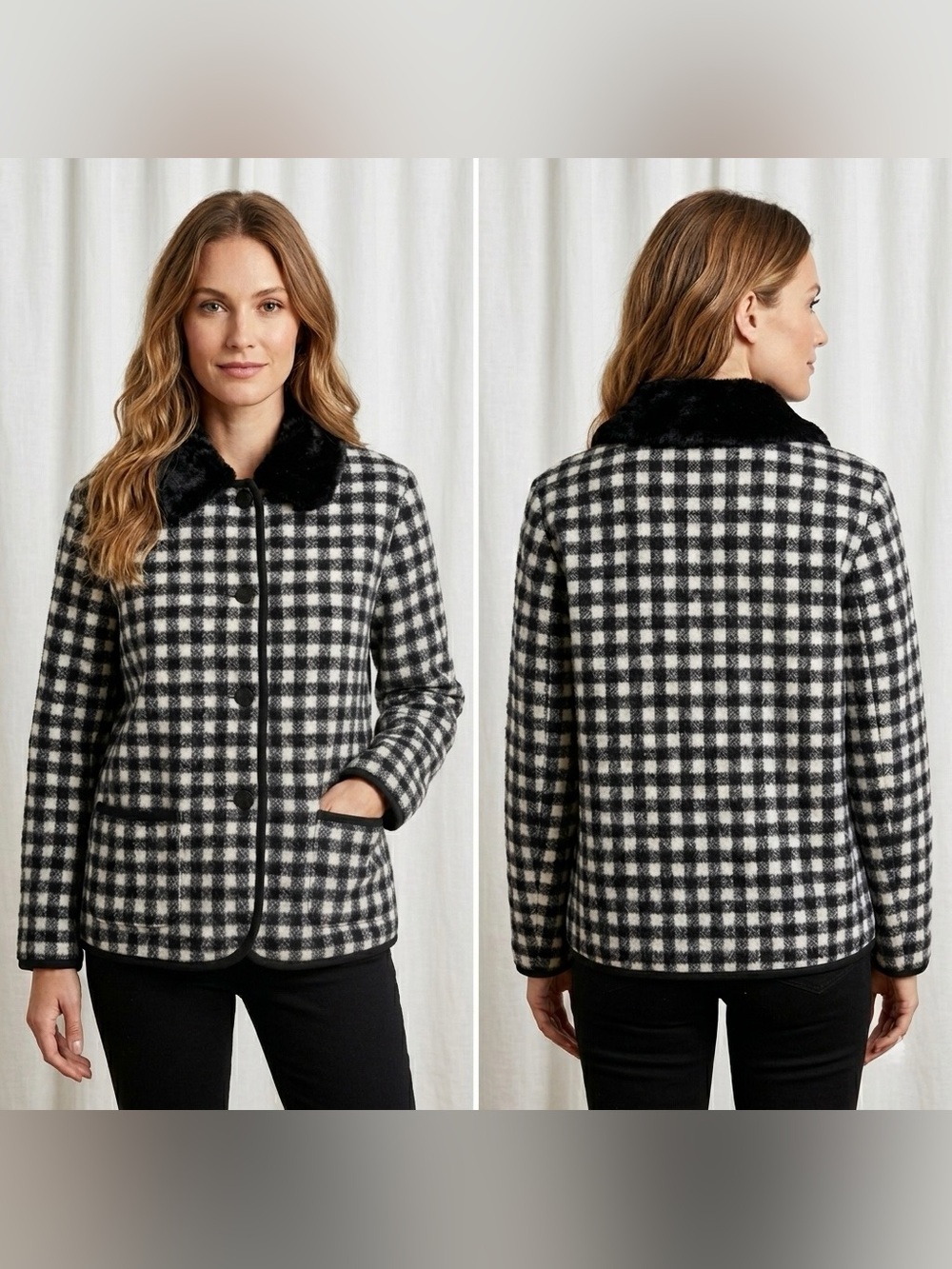 Talbots Women’s Checkered Pattern Long Sleeve Buffalo Fleece Blazer Size large